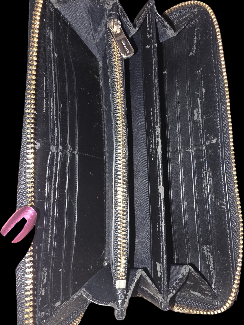 COACH Black Leather Zip Wallet with Silver Logo - Picture 3 of 3